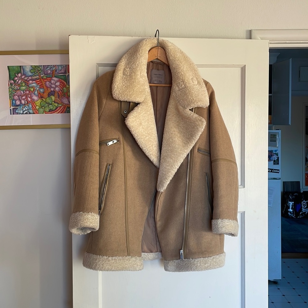 Zara Shearling & Wool Coat